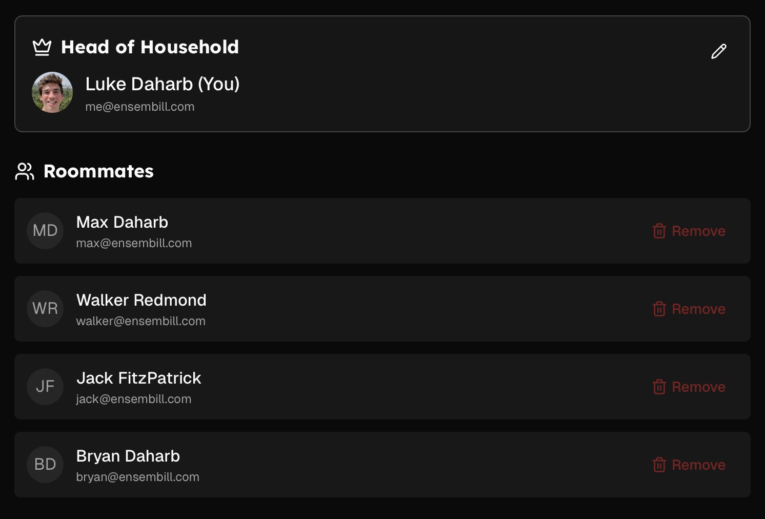 Household management screenshot
